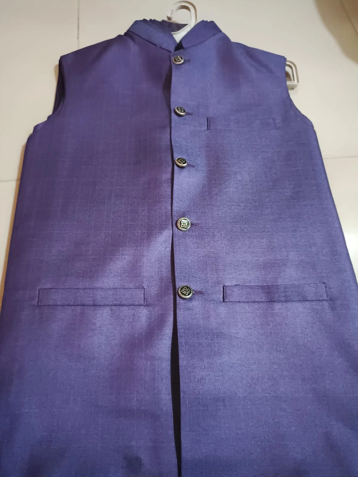 Boys' Royal Indigo Textured Silk Ethnic Waistcoat (Ages 1–13 Yrs)