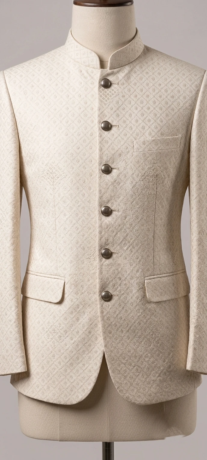 Men's Imperial Cream Textured Jacquard Prince Coat